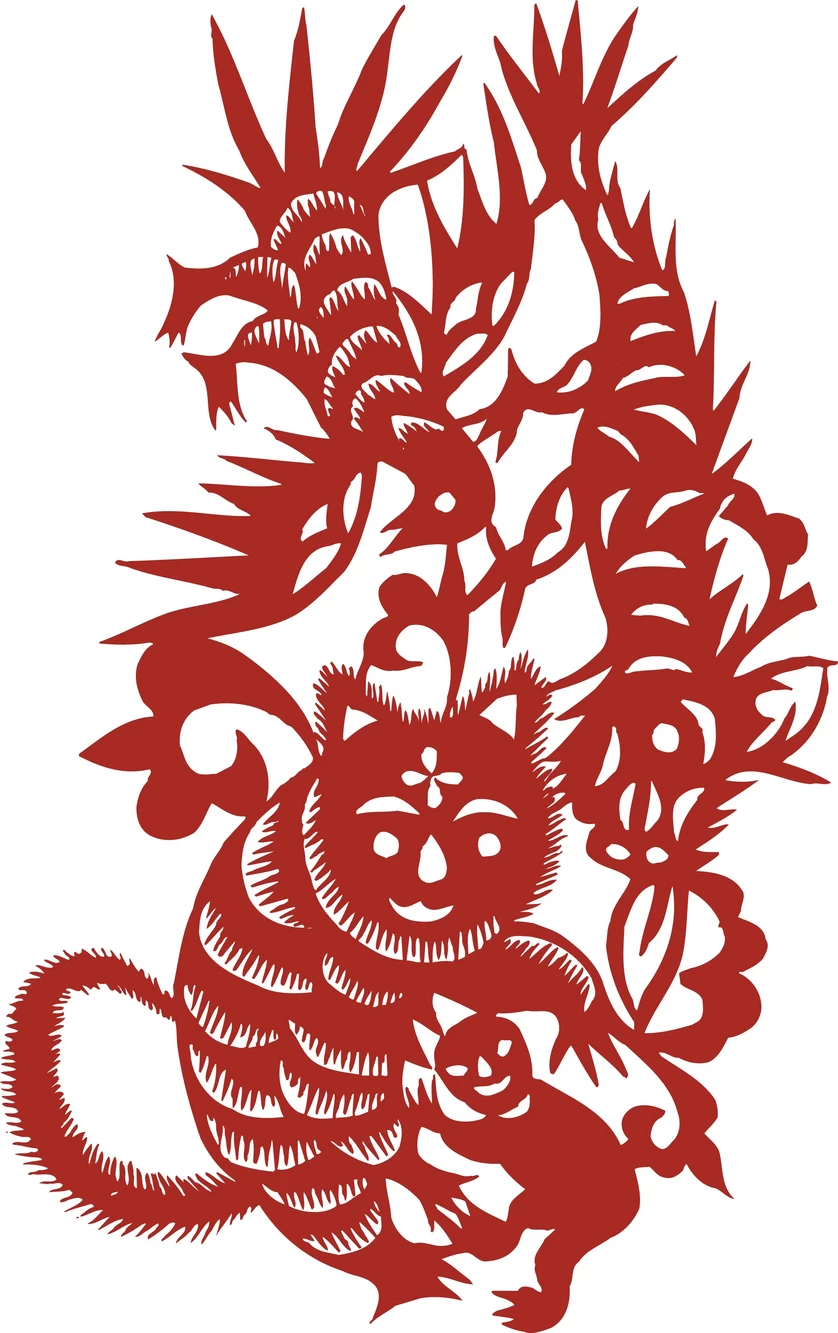 中国风中式传统喜庆民俗人物动物窗花剪纸插画边框AI矢量PNG素材【725】